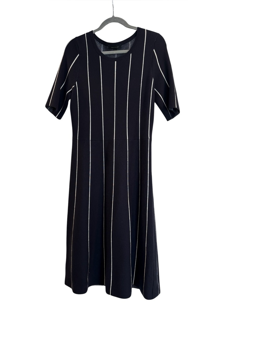 Ann Taylor Blue knitted Midi Dress with White Vertical Stripe